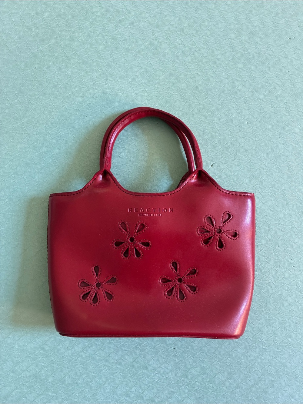 Reaction Kenneth Cole Red Mini Leather Tote with Floral Cutouts